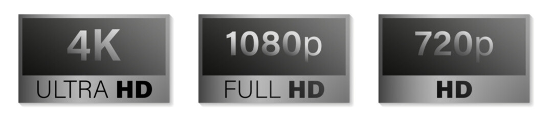 Wall Mural - Screen resolution icon set. Video resolution. Ultra HD, Full HD, 720p Video. Vector illustration digital design. EPS 10