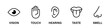 © Jocelyn_Flores - Five human senses flat vector icon set. Vision touch hearing taste smell senses collection. Human fillings icons. Human nervous system senses. Eye hand ear mouth nose icons set. Line icons. Vector EPS