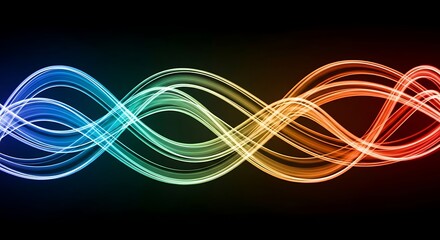 Wall Mural - Abstract Rainbow Light Streaks Swirling on Black Background wave