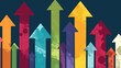 © TAO - Colored arrows pointing upwards against a dark background, depicting the concept of growth and progress, symbolizing business success in marketing or sales, as a striking magazine cover.