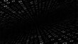 ©  Seamless Loop - Abstract pattern with white glowing geometric shapes. Vector digital space of circular elements on a black background with moving monochrome grid. Perfect for futuristic visuals, technology designs, d