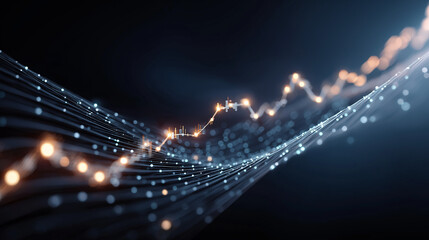 Wall Mural - Dynamic Data Visualization: A mesmerizing visualization of data streams, showcasing the ebb and flow of information through an intricate network of glowing particles and interconnected lines.