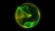 ©  Seamless Loop - Abstract digital glowing yellow-green neon wavy orb, vibrant energy sphere with glassy surface and dynamic plasma swirl, isolated on black background, luminous futuristic design symbolizing AI core, i