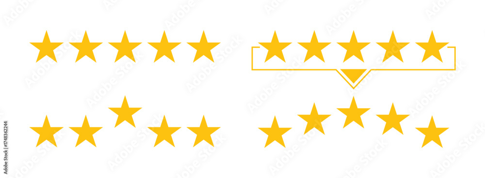 Four-Star Rating and Five-Star Review Icons: Yellow Vector Symbols for ...