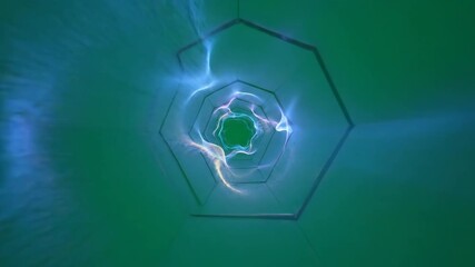 Wall Mural - Fluid Light Waves Slowly Pulsating Through a Hexagon Tunnel on Green Screen smooth, energy, rhythmic