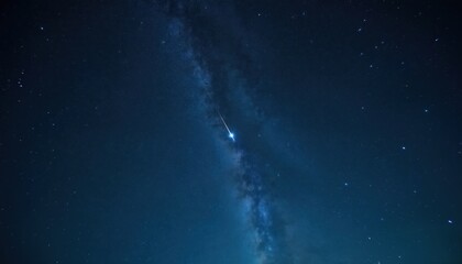Wall Mural - Starry night sky. A meteor streaks across the dark. The milky way glows in deep blue space. Wonder and mystery fill nightscape with celestial event. Perfect for astrology article.