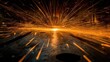 © Alternative - An abstract image of fiery sparks erupting from a metal surface. Focused on a burst of light