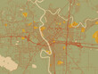 © W&S Stock - Minimalist flat city map of Monroe, Louisiana with sage green ground with rust-red roads and ochre accents.