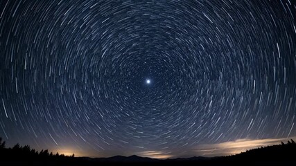 Wall Mural - Mesmerizing star trails rotating around the North Star in a dark, clear night sky timelapse space, peaceful, night sky