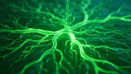 Sticker - seamlessly looping abstract green organic network pattern with glowing lines creating a digital grow