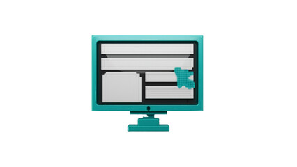 Computer screen with website form isolated on transparent background for web design
