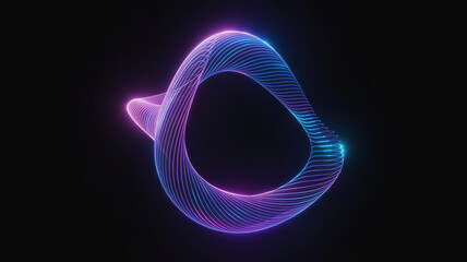 Abstract glowing torus shape with neon blue and pink lights, digital art, futuristic, dark background, 3d render