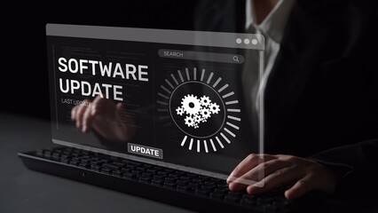 Wall Mural - Knowledge upgrade and software update, digital skills improvement, competitive advantage, continuous learning, and staying up to date with latest technology and software trends. Muxer