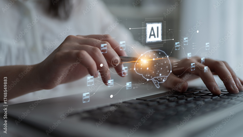 AI neural network and data processing system visualizing artificial ...
