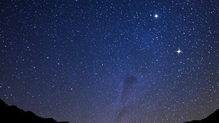 Wall Mural - A breathtaking wide-angle shot of a starry night sky over silhouetted mountains, perfect for a tranquil night-time video backdrop.