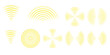 © Даниил Москаленко - Abstract yellow radar pattern with concentric rings. Signal pulse icon set visualizing frequency, sonar, and sound reflection for futuristic tech and digital design concepts.