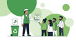 © Niken - Recycling education graphic featuring team members learning about waste disposal and sorting