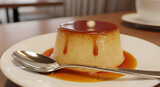 Delicious Creme Caramel On A White Plate, Dessert With Caramel Sauce, Tasty Sweet Treat