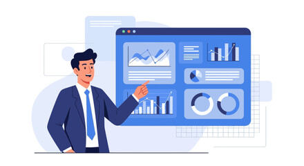 Successful Businessman Showing Data Visualization on a Digital Dashboard Presentation