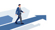 © Fikri - Successful businessman walking on an arrow symbolizing growth and corporate achievements