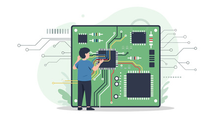 Technology Artisan Working On Integrated Circuit Design, Illustration Concept Creation  Process