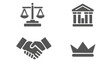 © Best Images - Set of four flat icons representing law justice and authority.