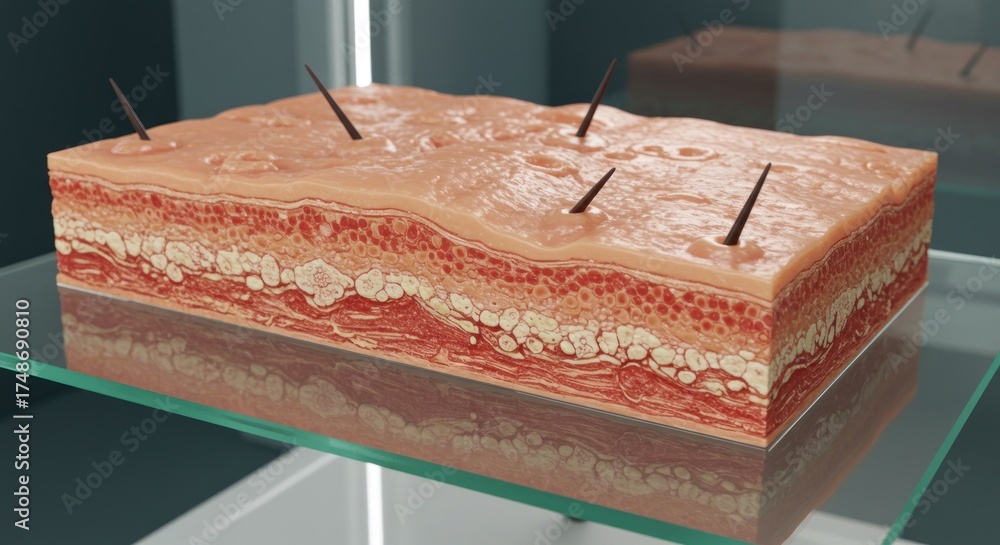 Cross section of skin layers with hairs detailed anatomy illustration ...