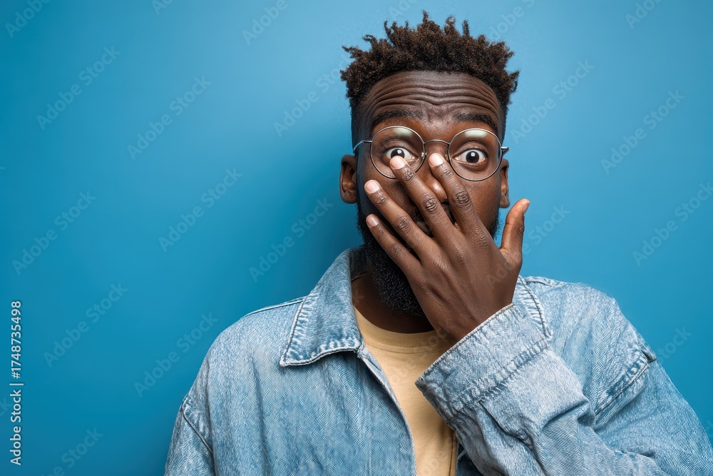A young Black man in casual attire and glasses peers through his ...