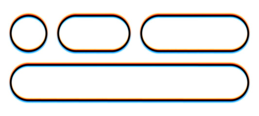 Set of empty anaglyph style oval and circle button template. Retro UI element with glitch effect for web, game, and app design.