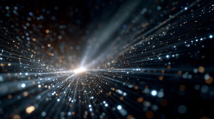 Wall Mural - Digital Universe Exploration: A mesmerizing portrayal of the digital universe, illuminated by radiant particles and converging beams of light.