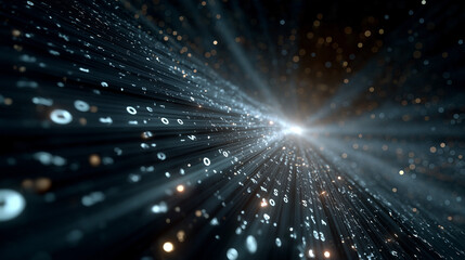 Wall Mural - Digital Universe Convergence: A captivating visual of a dynamic digital flow, showcasing interconnectedness and the complex beauty of binary code as it converges towards a central point.