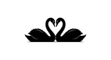 Two black swans forming heart shape isolated on white background