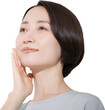 © kapinon - 頬に手を当てる笑顔の女性のクローズアップ　美容やビューティーなどのイメージ　背景透明