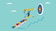 © Robin - achieving education goals, strategies for achieving success with higher education, courses or skills development, Businesspeople create ladders from books to target educational goals with pencil