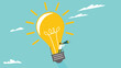 © Robin - looking for business opportunities with knowledge, creative idea to see business opportunity, businesswoman riding a light bulb-shaped hot air balloon to observe business opportunities