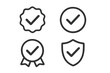 © Sahra - Approved certificate icon set. Quality guarantee check mark badge. Profile verification. Certified medal, award seal and security shield with tick symbol. Vector line illustration.