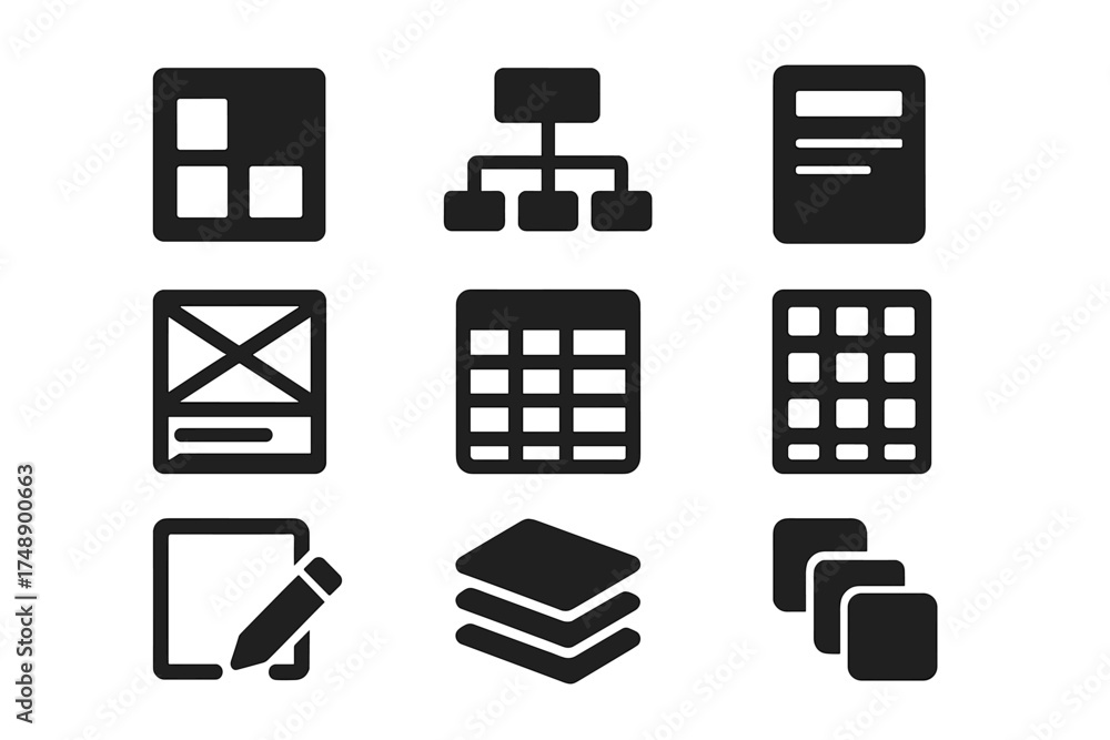 เวกเตอร์ Stock Solid glyph icon set for UI and UX design. Vector ...