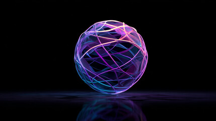 Abstract glowing sphere with intricate network structure, digital art