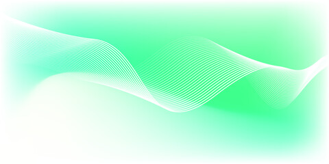 Wall Mural - Abstract green and white gradient background with glowing wavy lines