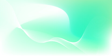 Wall Mural - Abstract green and white gradient background with glowing wavy lines