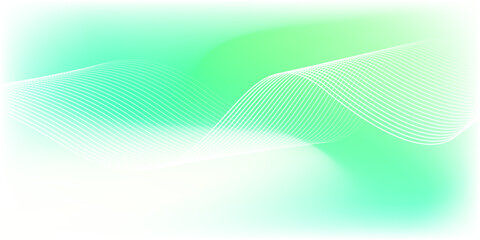 Wall Mural - Abstract green and white gradient background with glowing wavy lines