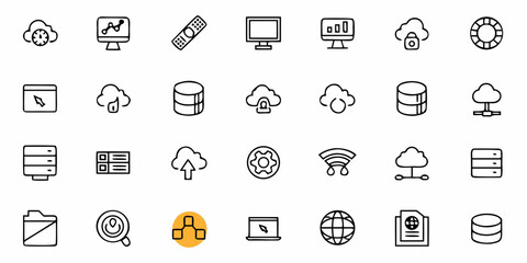 Elevate your tech visuals with this versatile set of 24 icons, perfect for illustrating cloud computing, data management, and IT solutions in a modern style