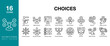 © SpaceFabric - Choices icon set. Includes choice, business, solution, decision, choose and More. Editable Stroke Icon Collection.