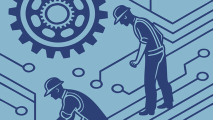 A silhouette of an engineer on circuit template background