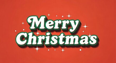 Retro styled merry christmas text with a vintage feel and subtle sparkle accents on a warm red background perfect for holiday greetings and festive designs