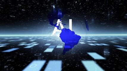 Wall Mural - AI letters with blue earth planet in digital tech cyberspace network loop animation.