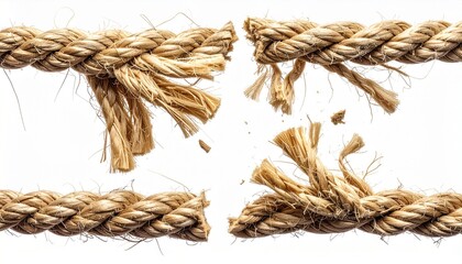 Frayed Rope Close-Up Showing Imminent Break on Transparent Background