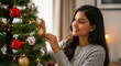 © PIX OF WORLD AI - Woman Decorating Christmas Tree with Festive Ornaments