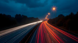Long Exposure Shot of Highway Traffic at Night showcasing light trails