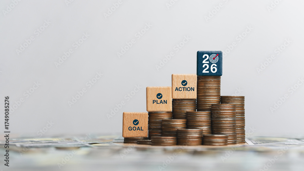 New Year 2026 concept wooden blocks with text Goals, Action Planning ...